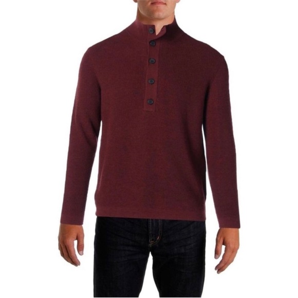 Theory Burgundy Villen Merino Wool 1/2 Zip/ Button Sweater Men’s Size M - Picture 1 of 5